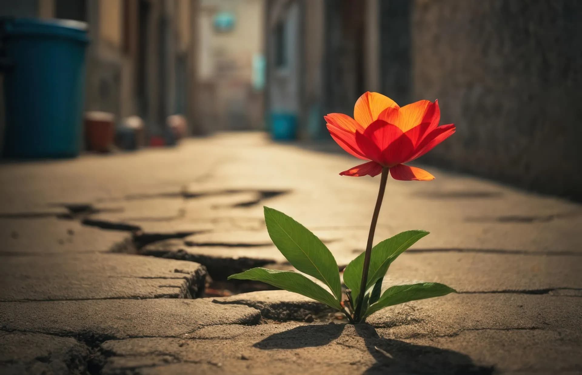 Una flor creciendo en una grieta del asfalto