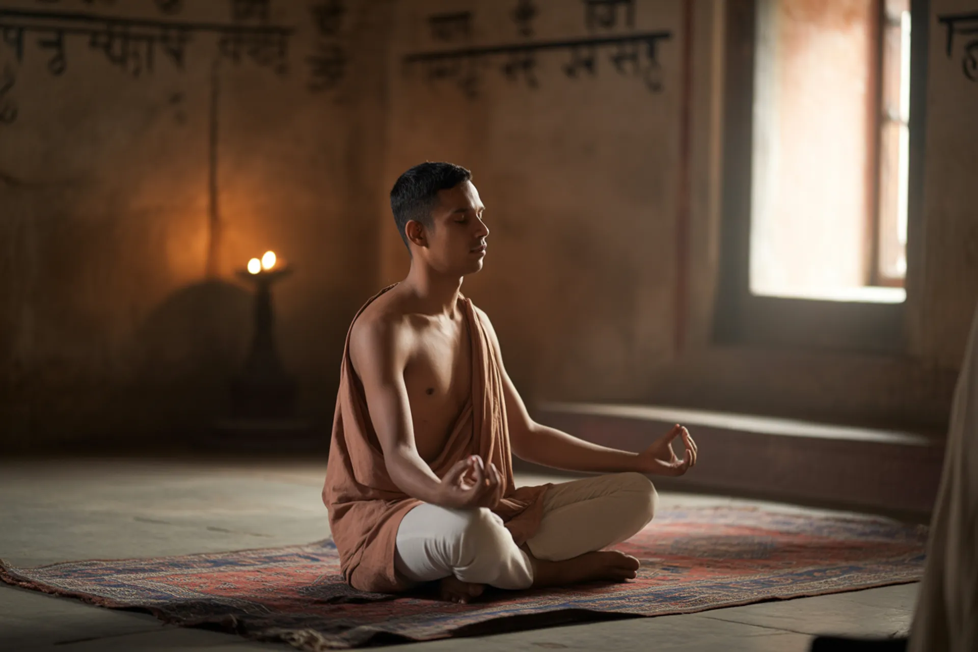 Hombre meditando en la India controlando su mente