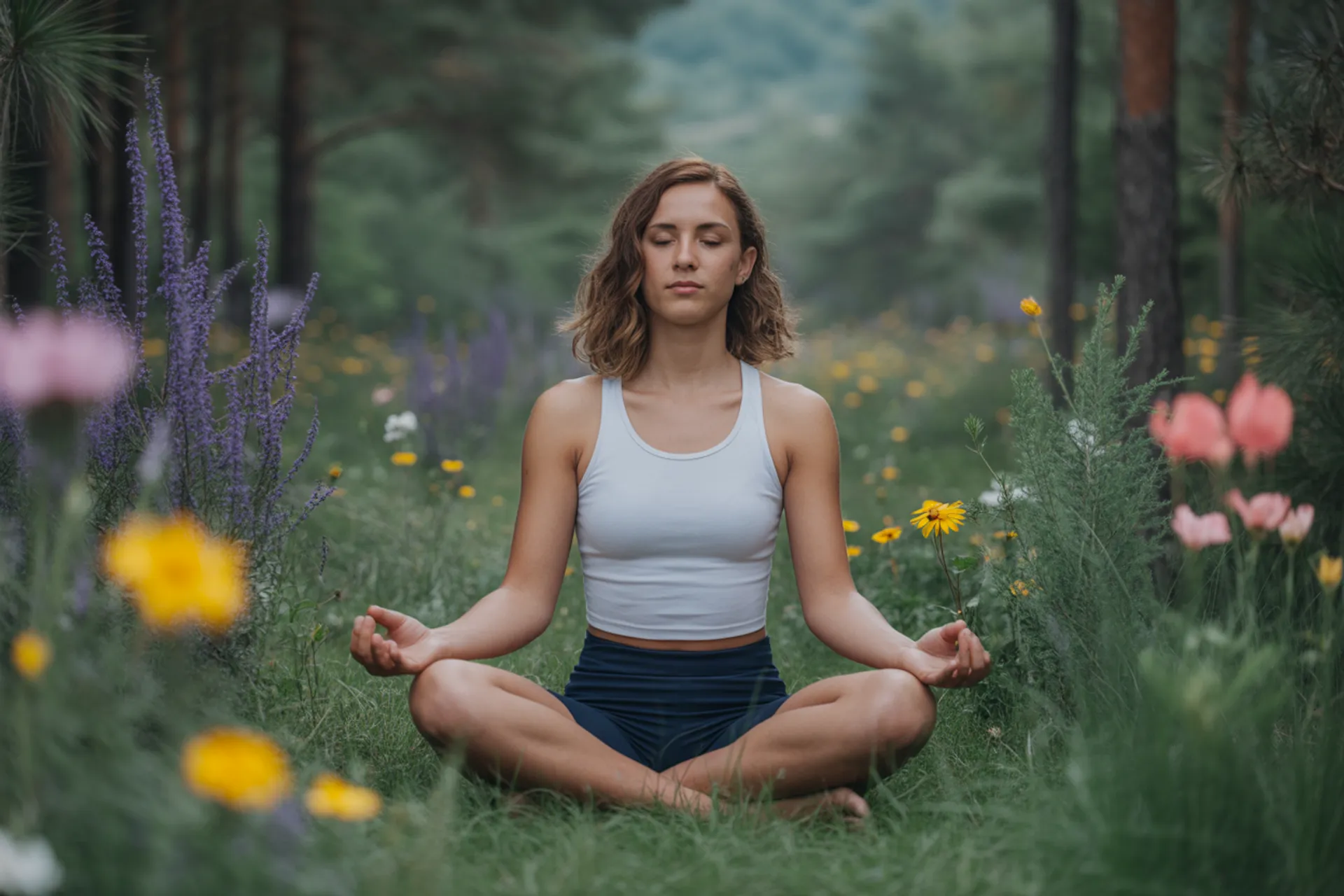 Persona practicando meditación y autocompasión al aire libre