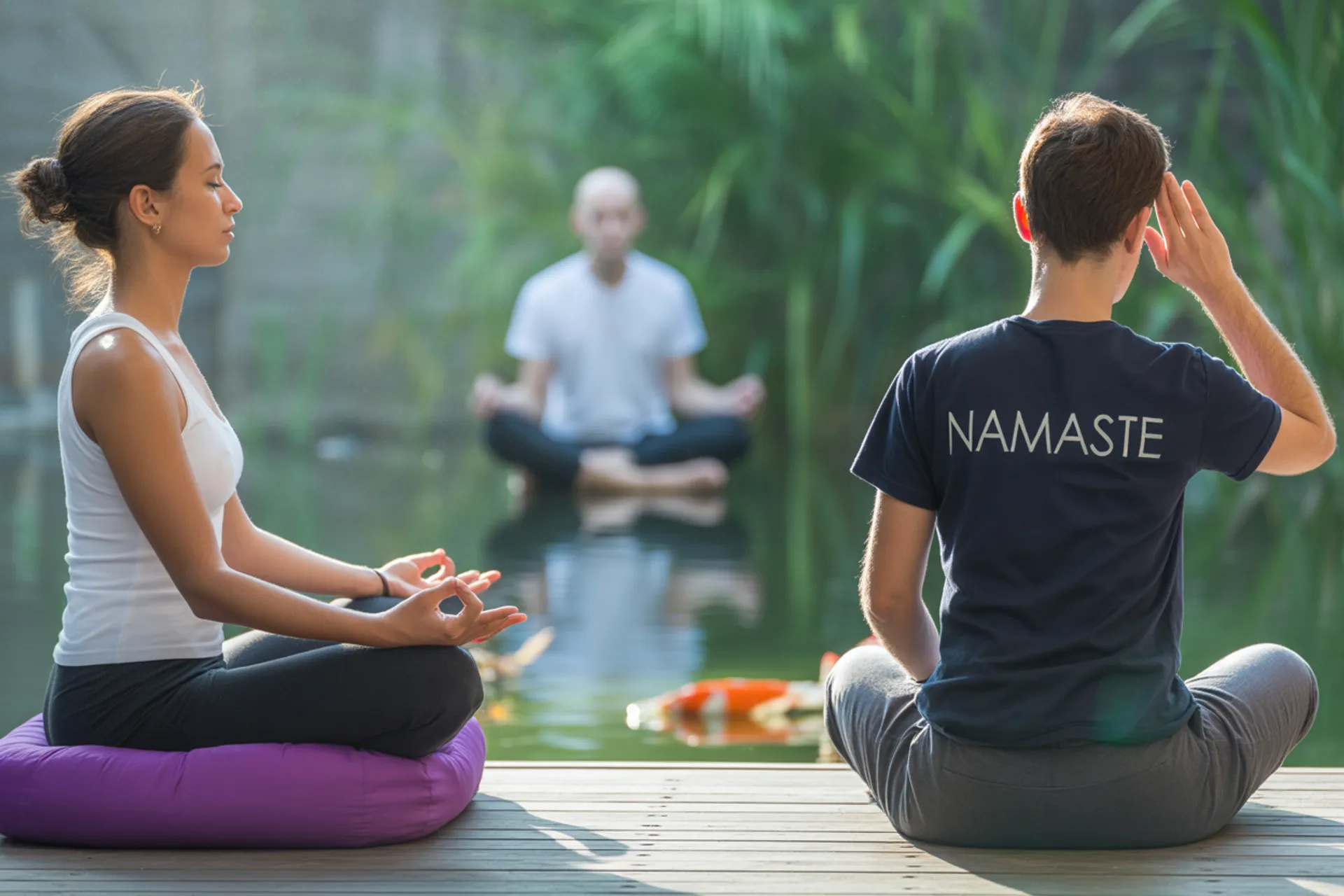 Varias personas meditando en la naturaleza