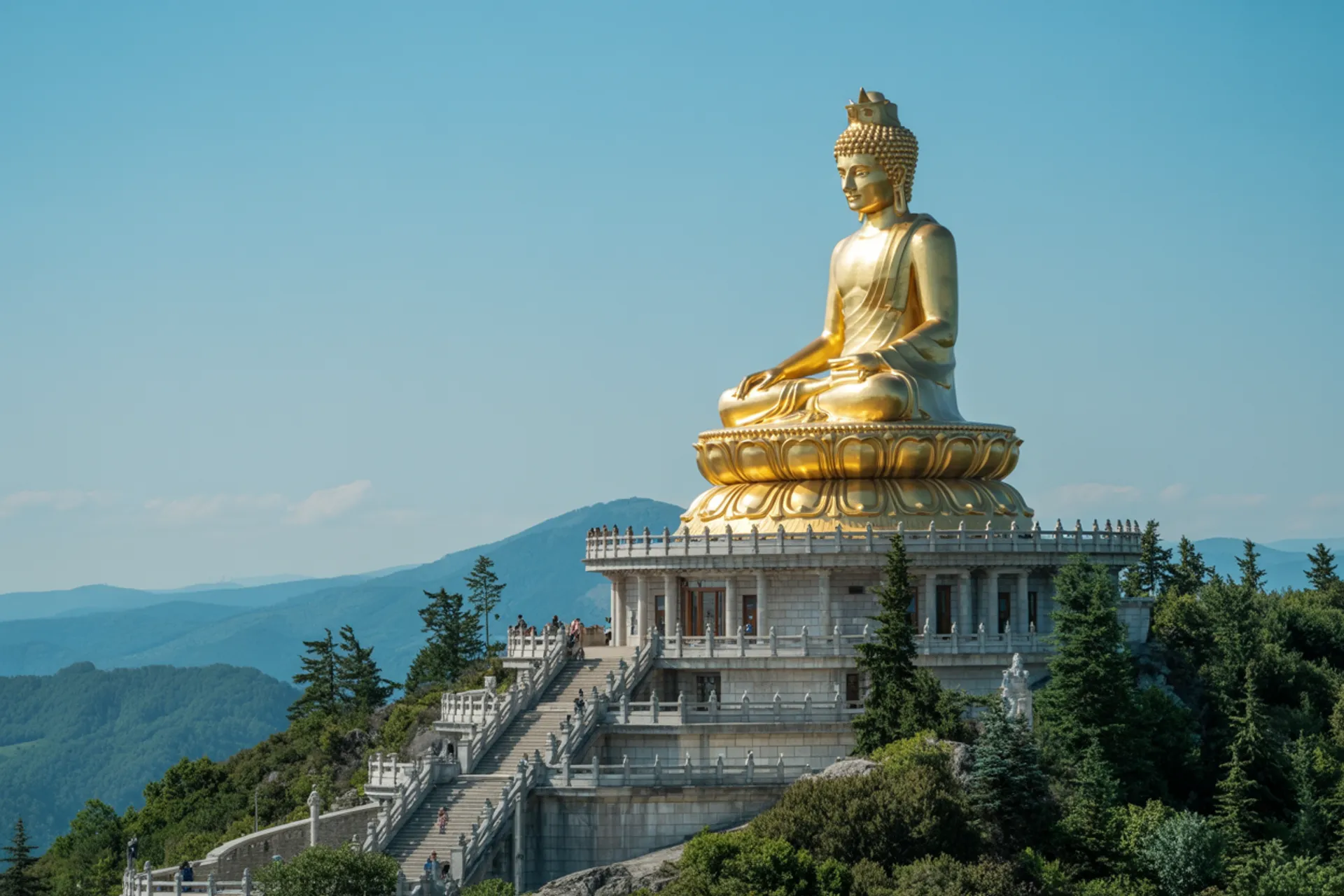Estatua de buda en lo alto de una montaña