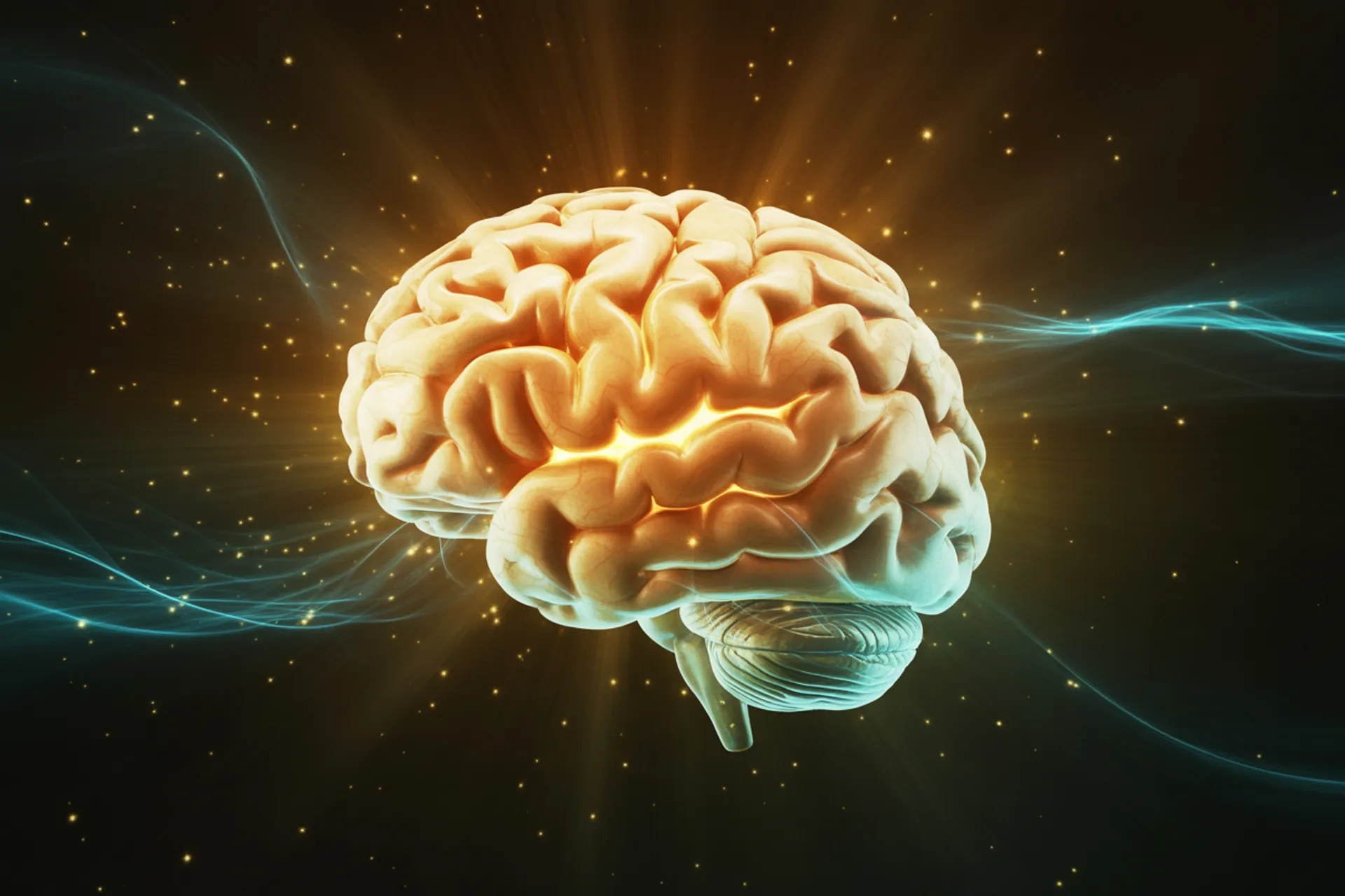 Cerebro humano en meditación con redes neuronales iluminadas
