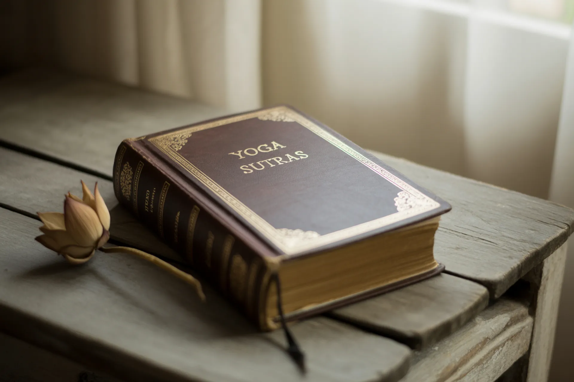 Un libro sagrado con los yoga sutras escritos por Patanjali