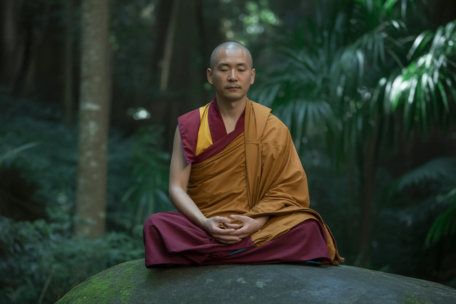 Meditador practicando Vipassana en la naturaleza