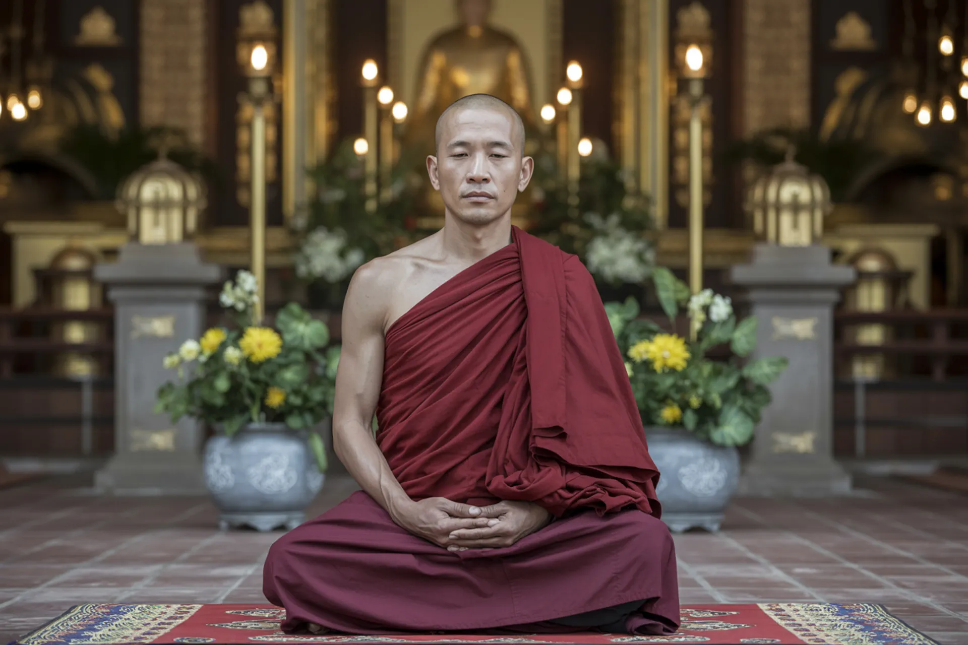 Monje budista zen practicando mindfulness