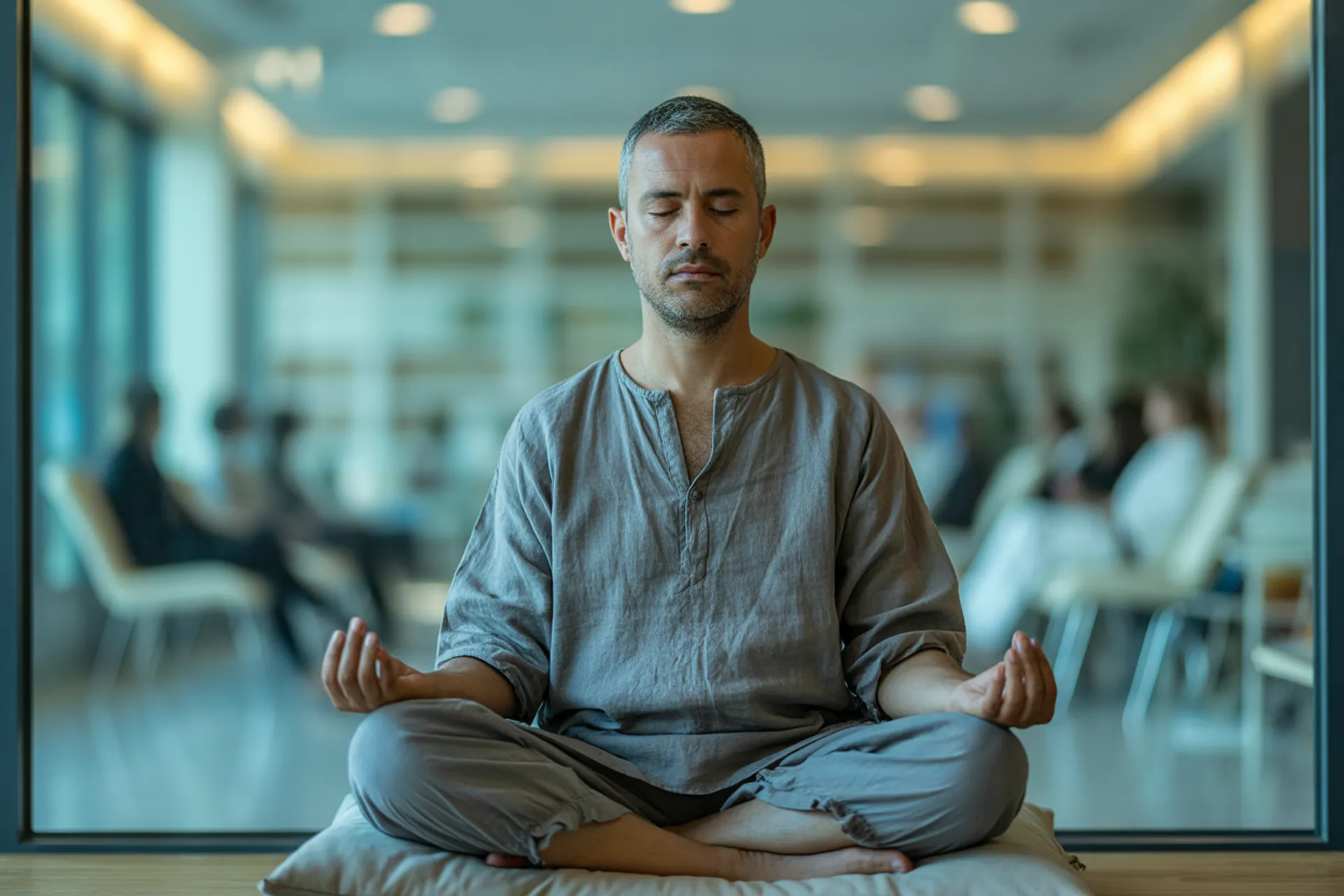 Persona meditando al amanecer en la naturaleza, simbolizando calma y mindfulness