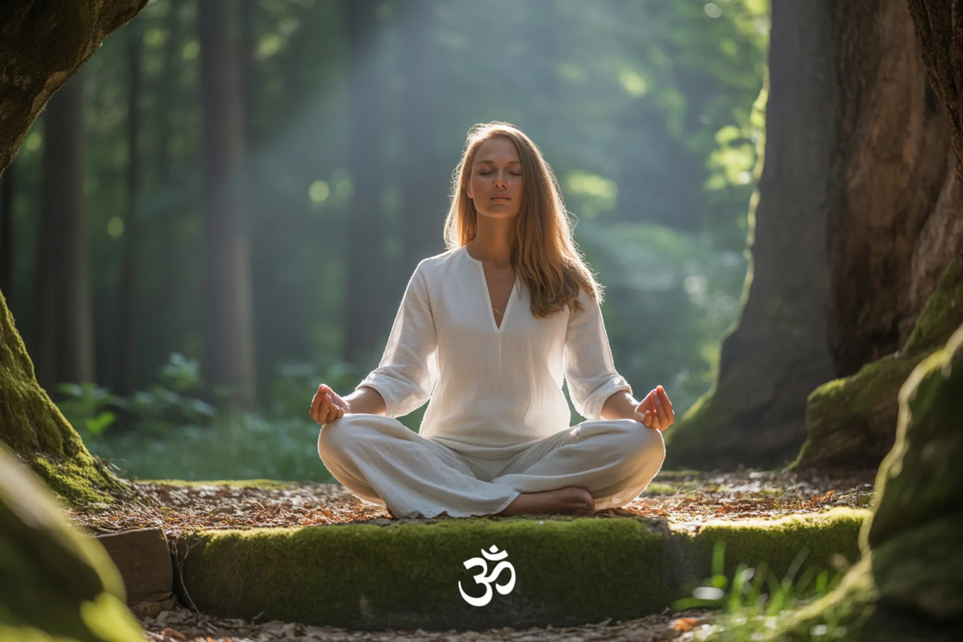 Persona practicando Meditación Trascendental en postura de loto
