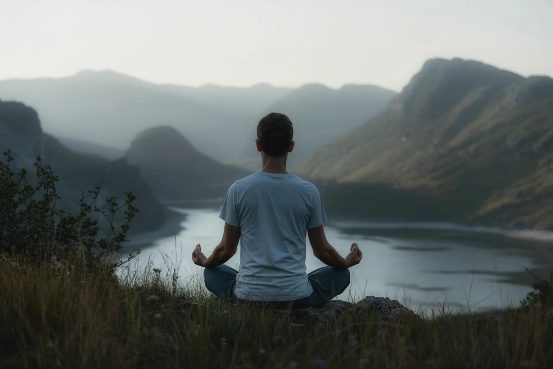 Persona meditando en medio de la naturaleza durante un retiro de silencio