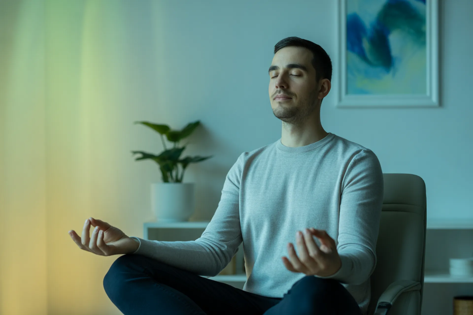 Persona meditando en una sesion de psicoterapia