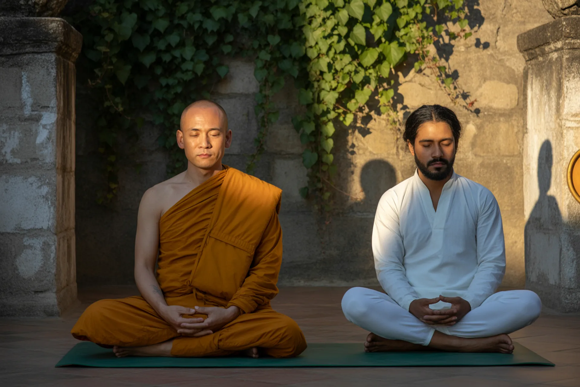 Representación antigua de meditación en una cueva