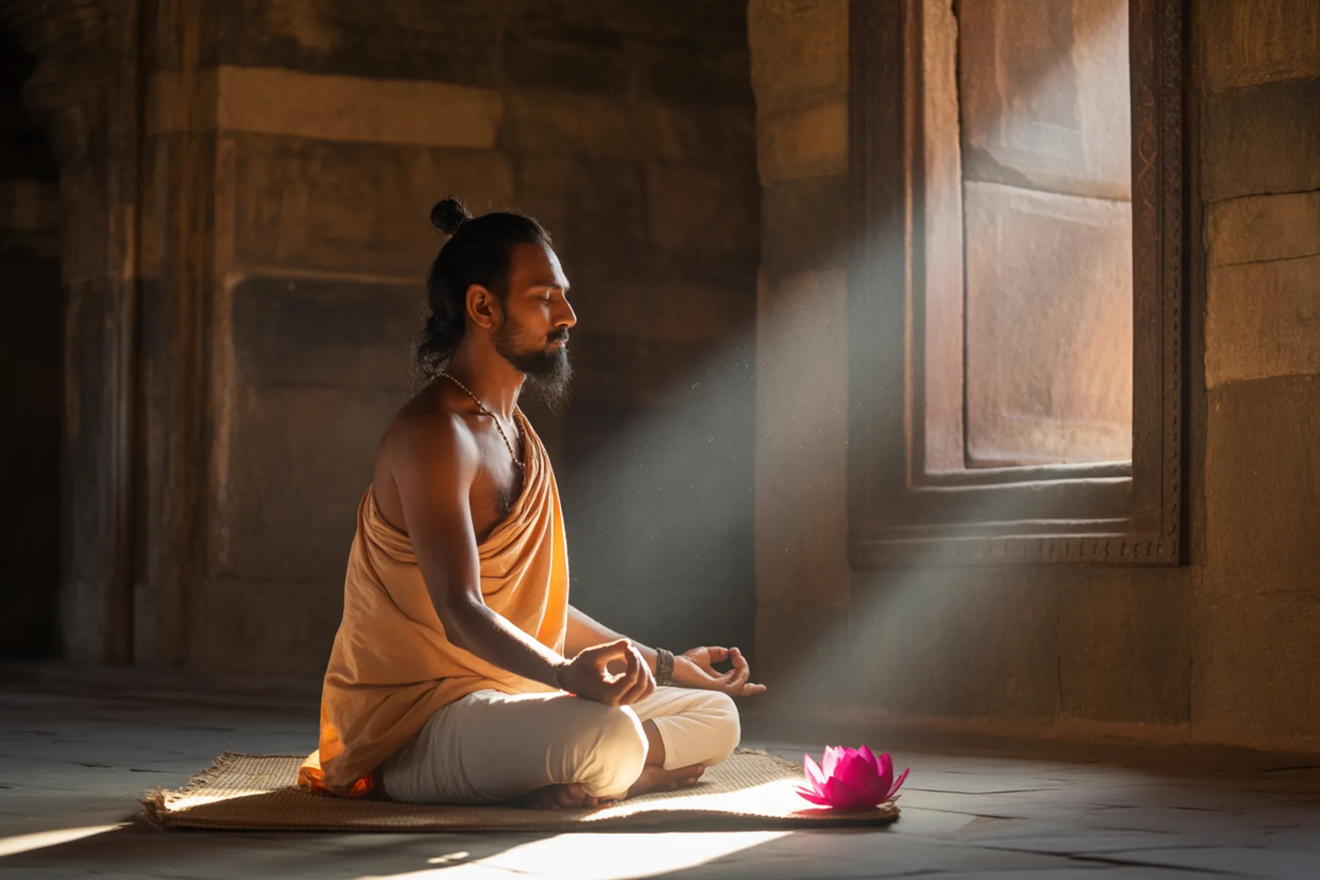 Persona meditando con mantras en la naturaleza