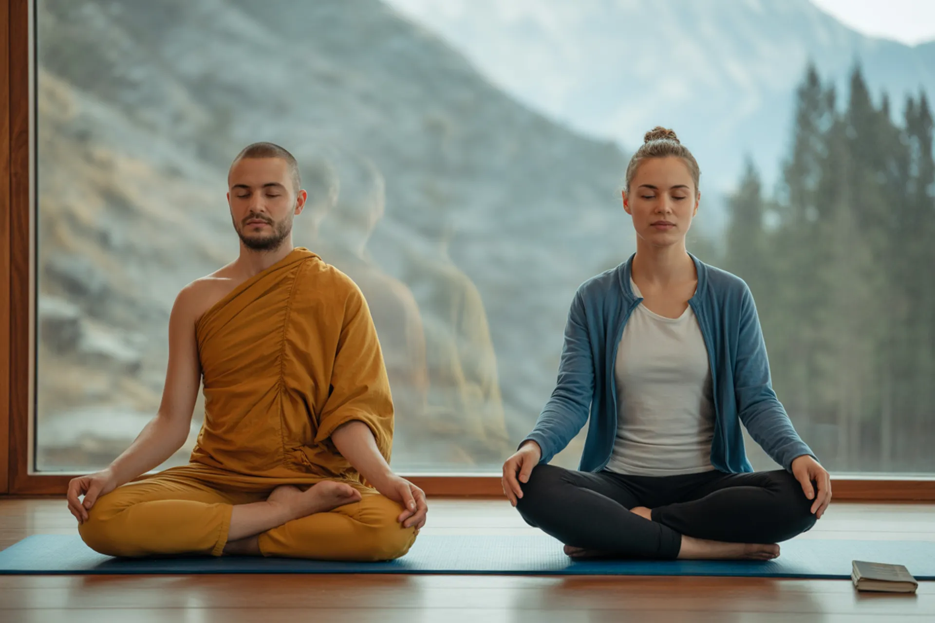 Persona meditando al amanecer en postura de loto, simbolizando Vipassana y Mindfulness