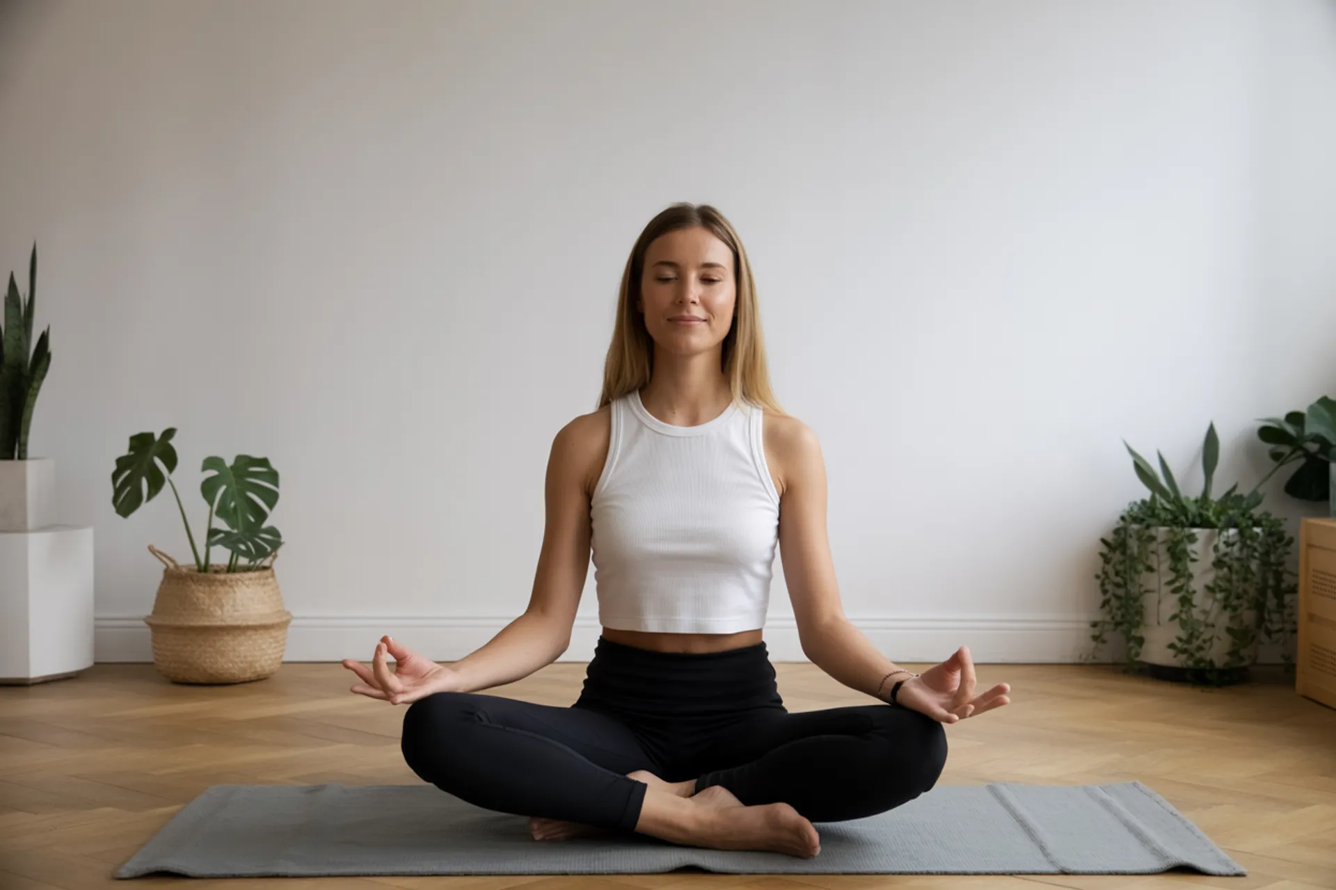 Persona meditando en la naturaleza al atardecer