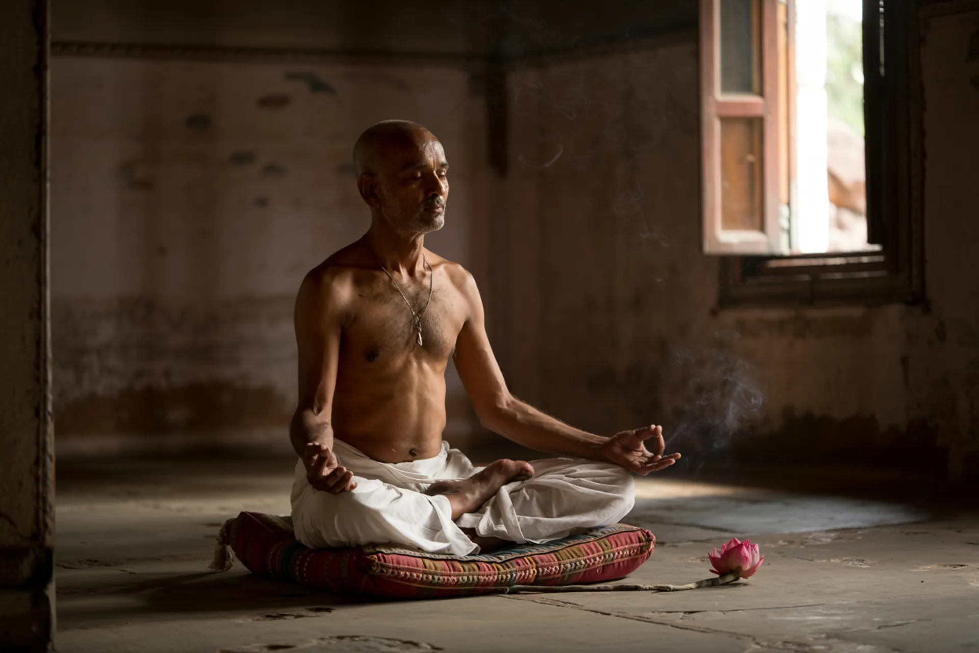 Un yogui meditando en la India