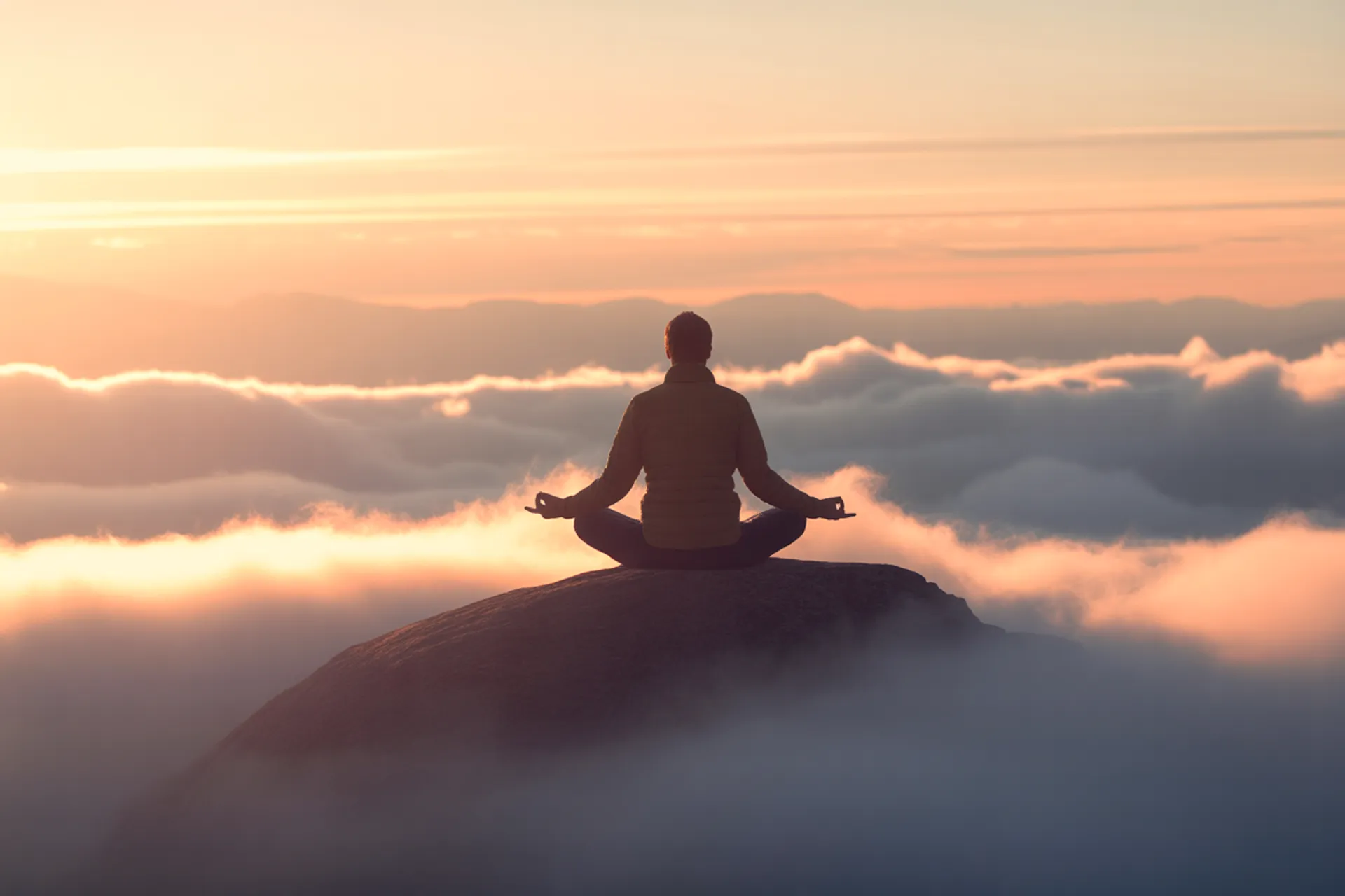 Mujer meditando en silencio con luz suave, simbolizando la observación de los pensamientos